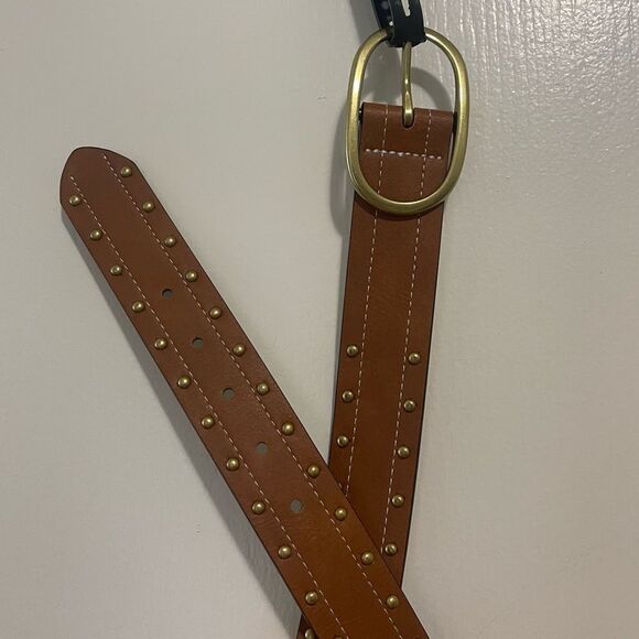 A New Approach Boho Brown Belt Studded Gold Hardware Size Small - Picture 2 of 8
